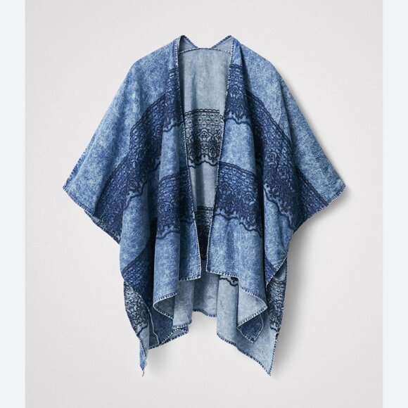 Desigual Denim Clara Open-Front Embroidered Caftan/Poncho - Picture 1 of 13